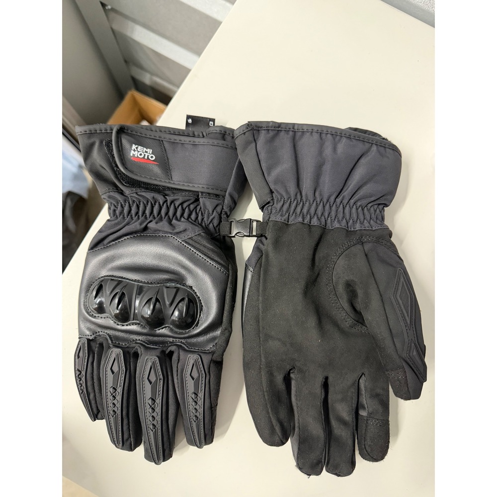 Kemi Moto Black Motorcycle Gloves Hard Knuckle Protection Size Medium Mens